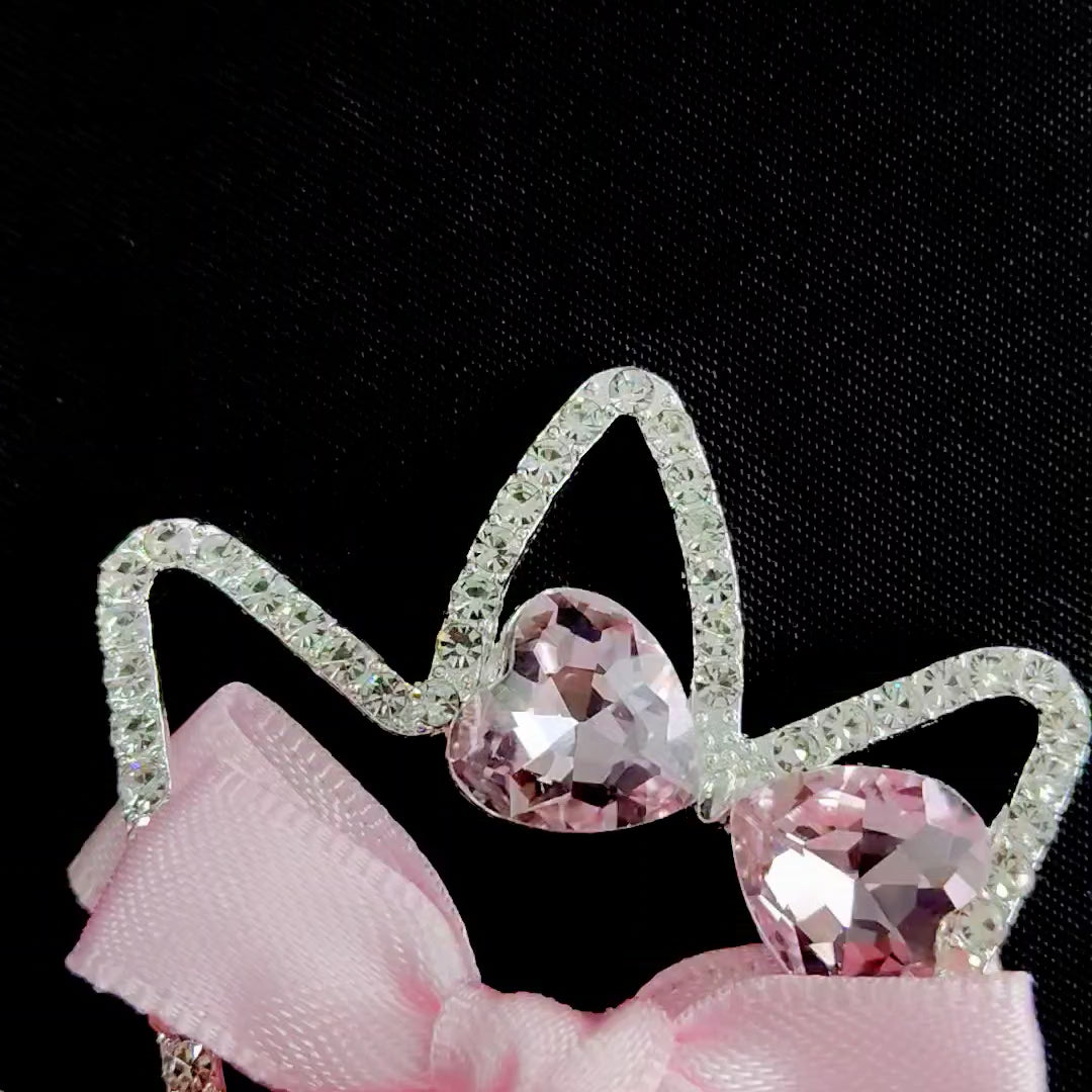 Pink Cat Ear Crown Hair Clip – Rhinestone Bow Barrette, Kawaii Princess Accessory