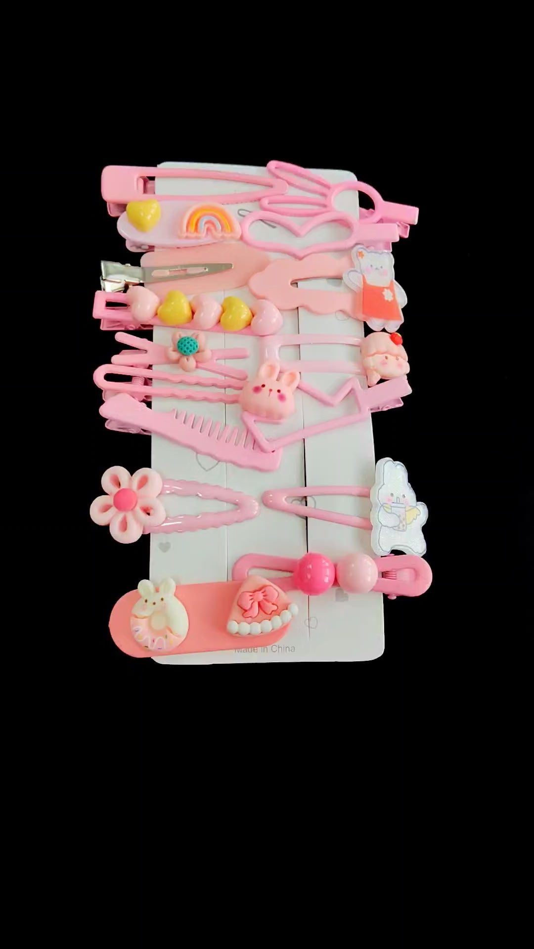 16 PCS Cute Pink Kids Hair Clips Set – Bunny, Bear, Rainbow & Flower Designs