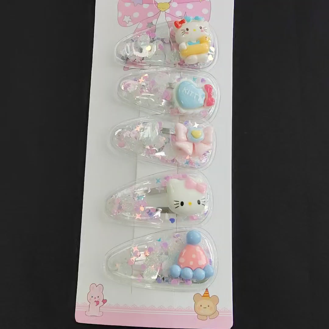 Glitter Kitty Hair Clips Set – Kawaii Cartoon Accessories for Kids, Teens