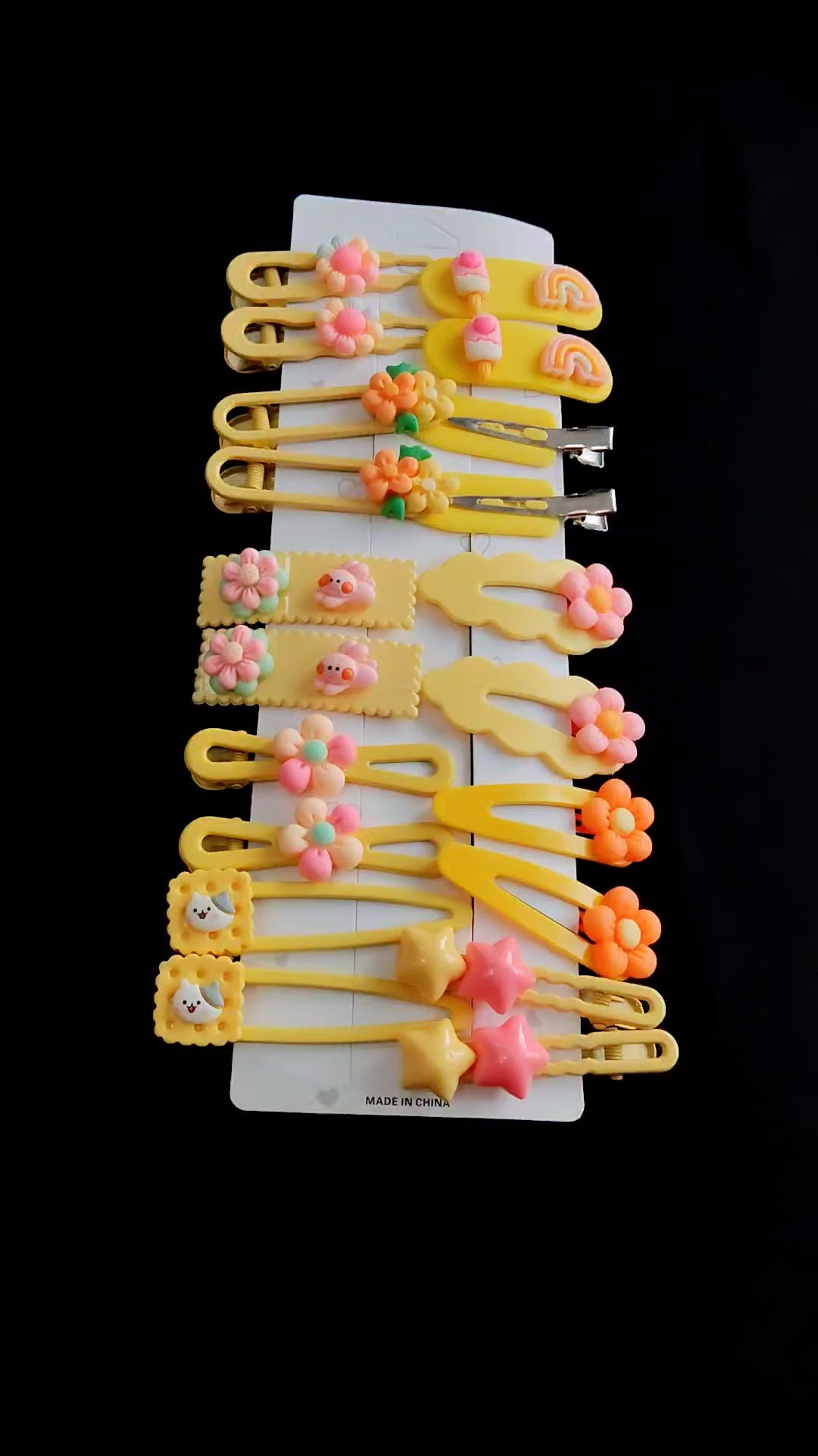 Yellow Hair Clips Set – Kawaii Flower, Star, Rainbow Barrettes for Girls, Pastel Hair Accessories