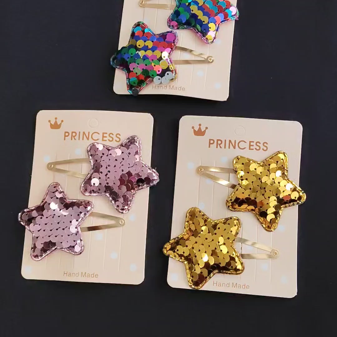 Sparkly Sequin Star Hair Clips for Girls – Handmade Princess Hair Accessories