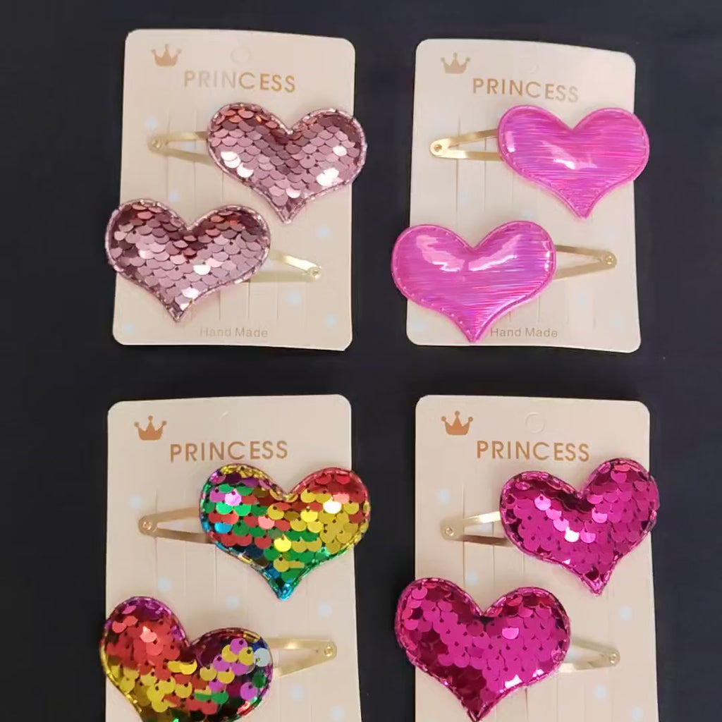 Pink Sequin Heart Hair Clips – Sparkly Princess Snap Accessories for Girls