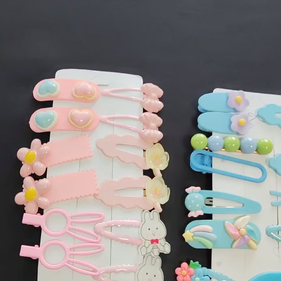 12PCS Pastel Kawaii Hair Clips, Metal Snap Barrettes with Charms, Girls Accessories