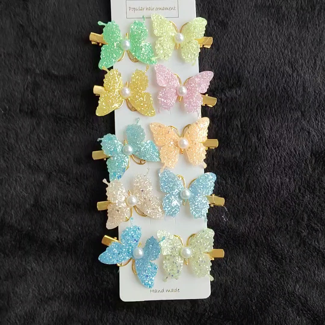 Glitter Butterfly Hair Clips with Pearl | Pastel Sparkly Girls Hair Accessories