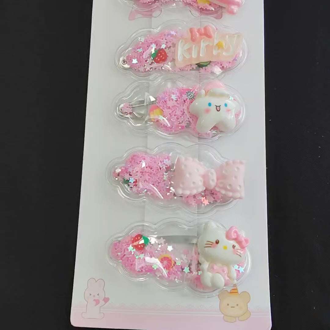 Pink Glitter Kitty Hair Clips Set – Kawaii Star Cartoon Hair Accessories for Kids