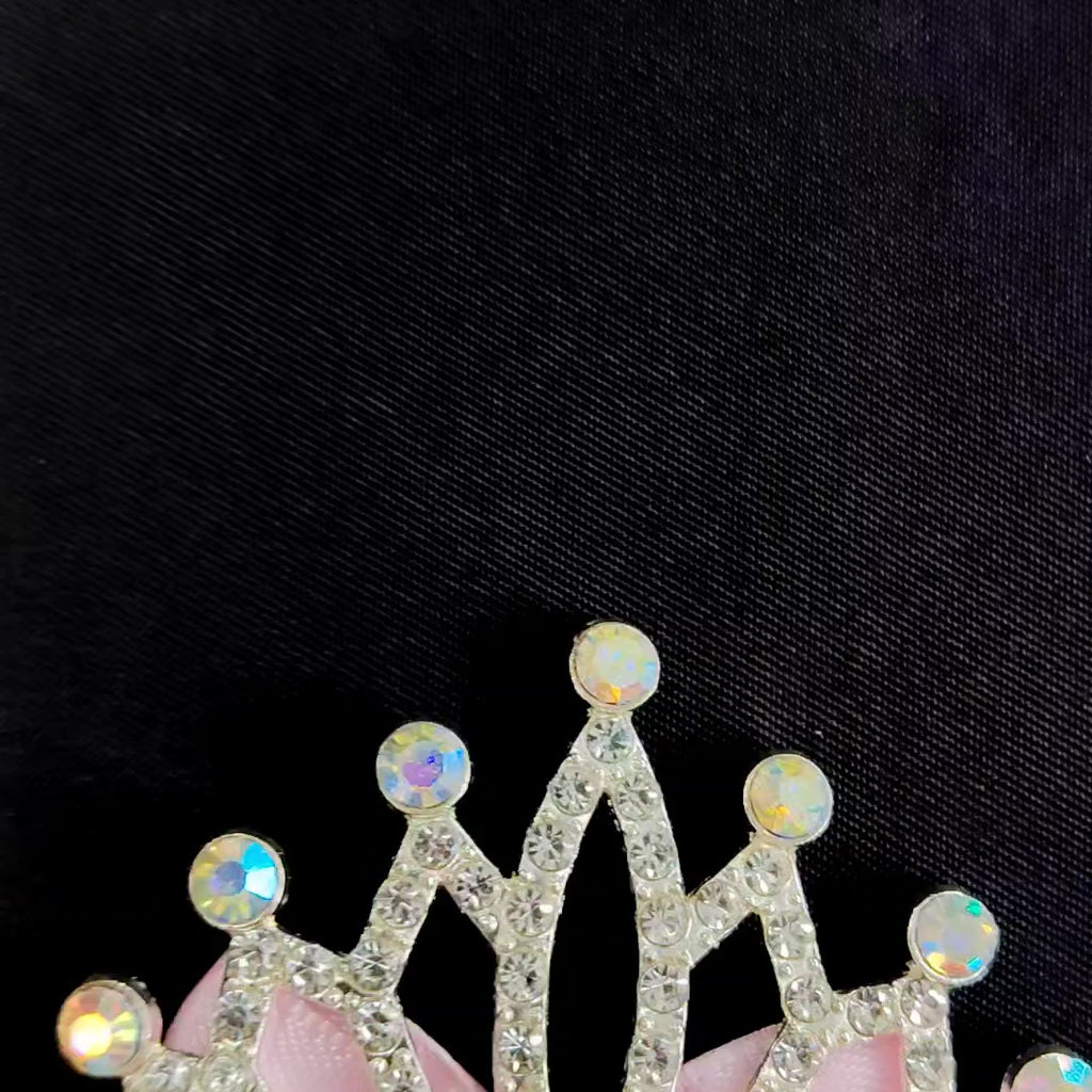 Princess Crown Hair Clip with Pink Bow – Rhinestone Tiara Barrette for Girls