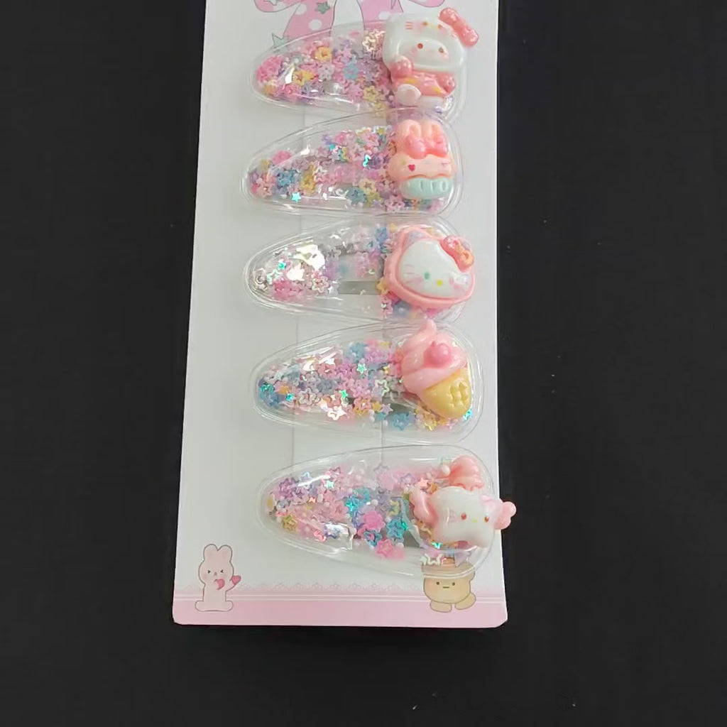 Kawaii Glitter Hair Clips – Pastel Star Shaker Snap Clips for Girls
