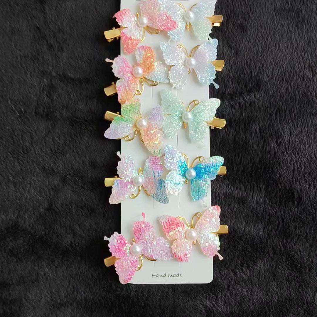 Glitter Butterfly Hair Clips with Pearl | Pastel Sparkly Girls Hair Accessories